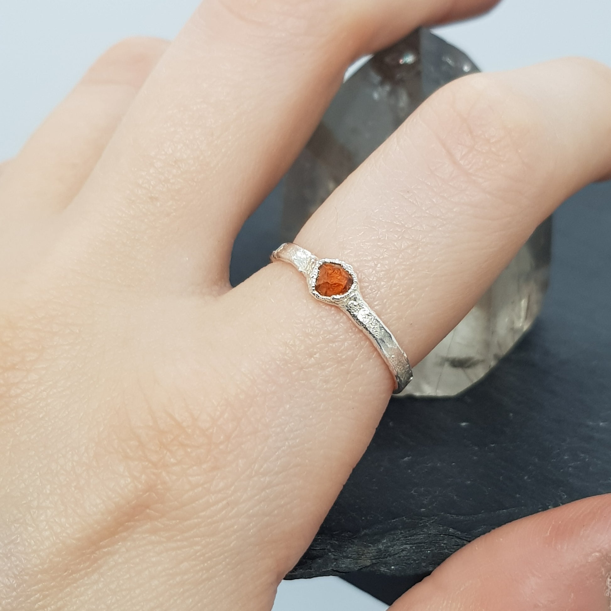 rough spessartite garnet silver ring