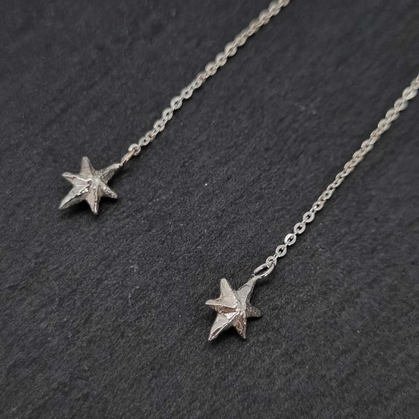 Tiny Facet Star Chain Drop Thread Earrings
