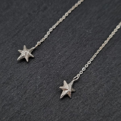 Tiny Facet Star Chain Drop Thread Earrings