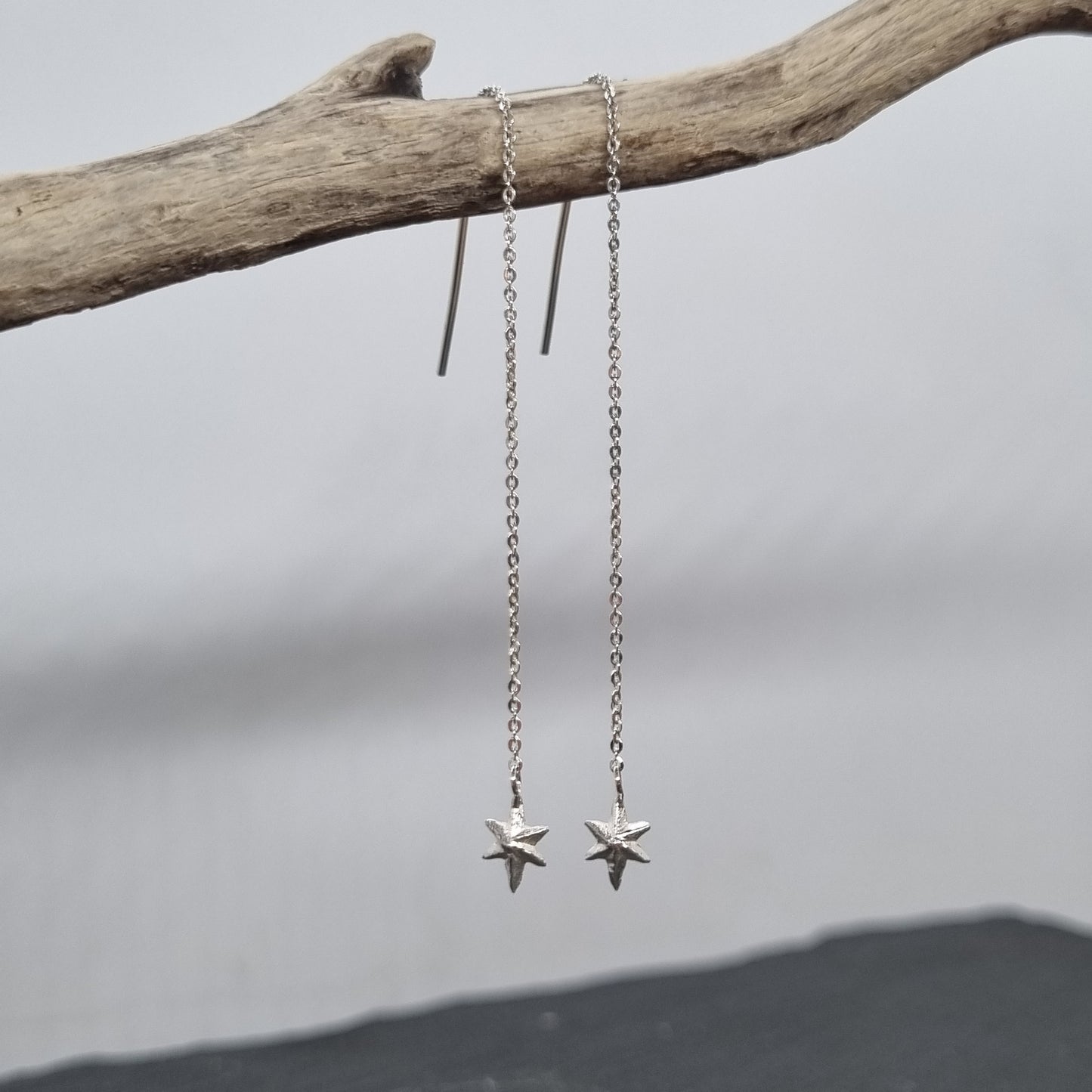 Tiny Facet Star Chain Drop Thread Earrings