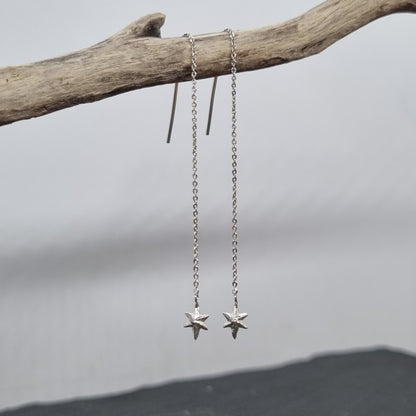 Tiny Facet Star Chain Drop Thread Earrings