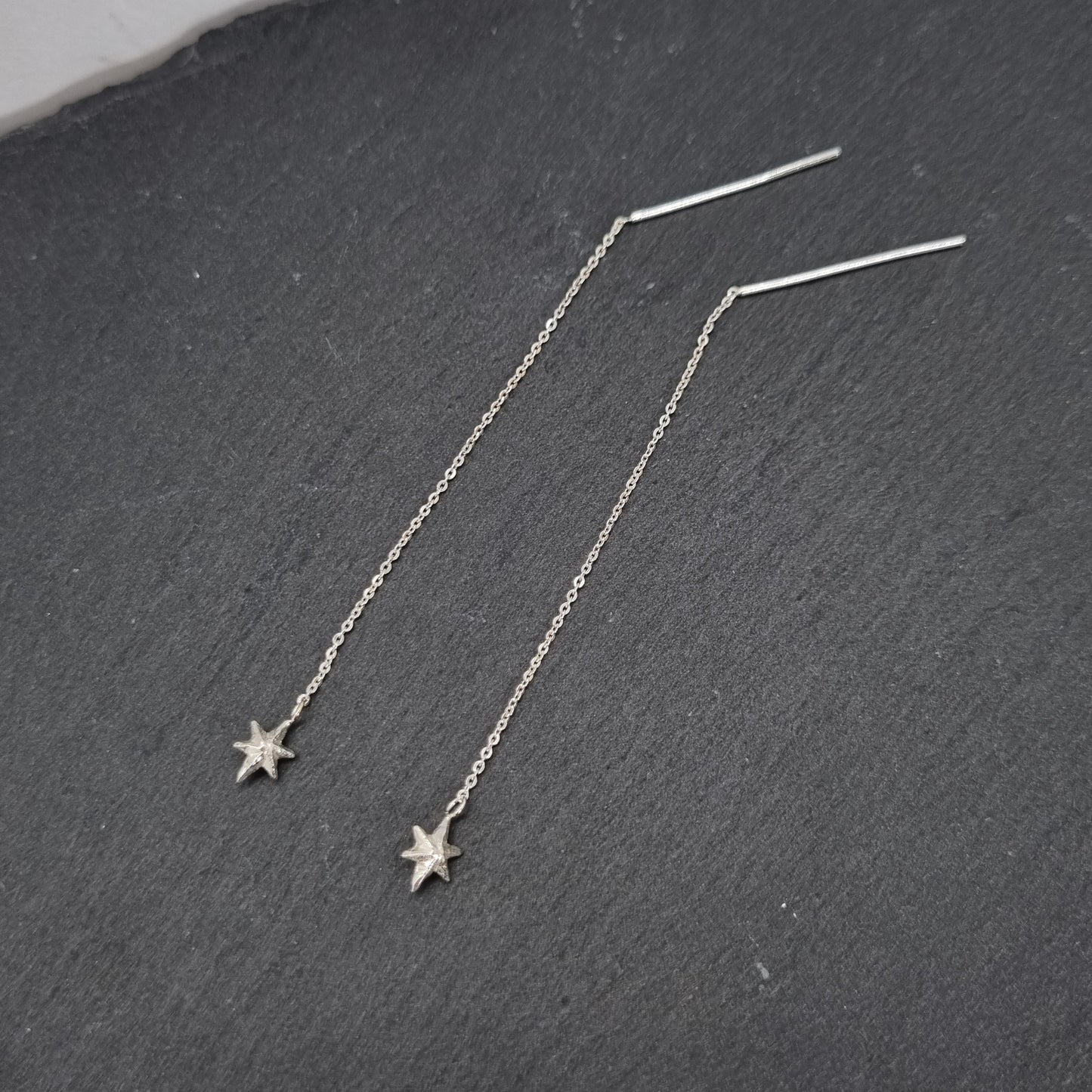 Tiny Facet Star Chain Drop Thread Earrings