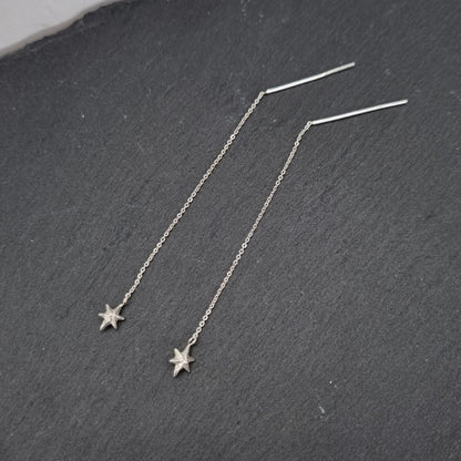 Tiny Facet Star Chain Drop Thread Earrings