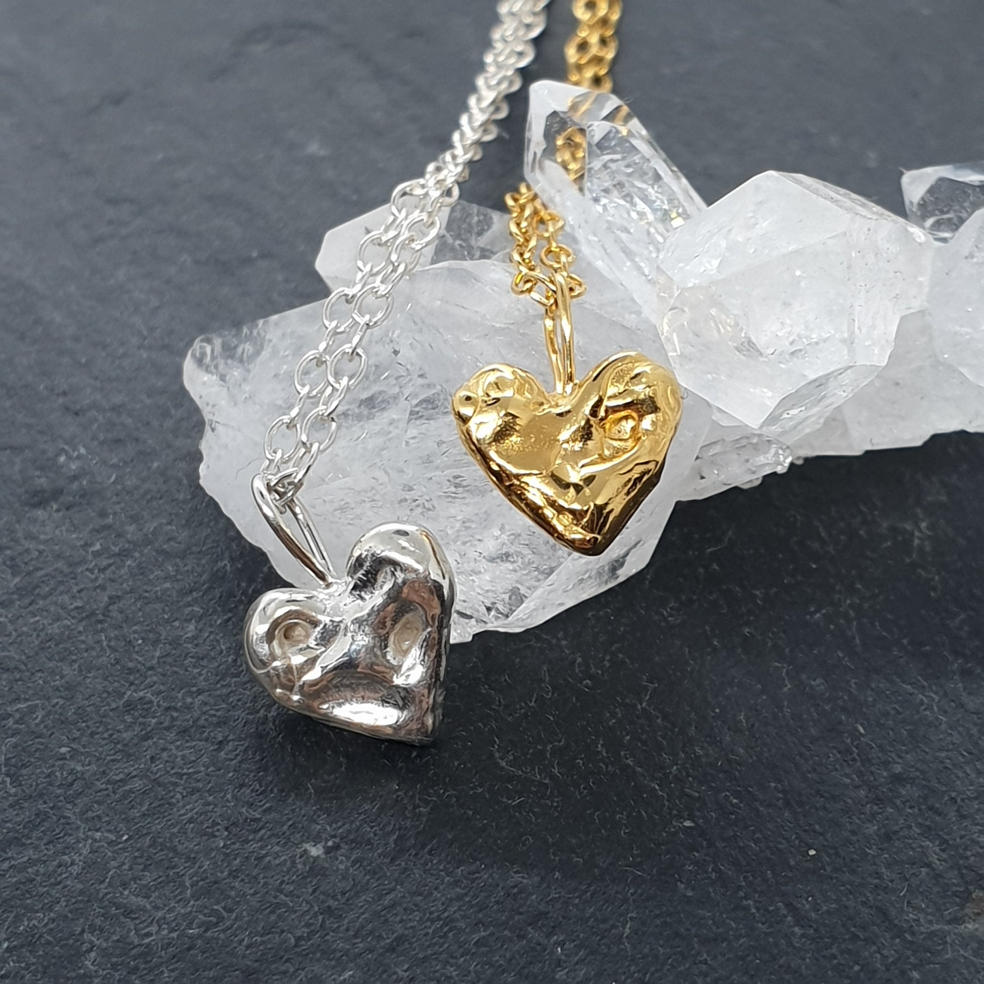 tiny molten heart sterling silver and gold necklace