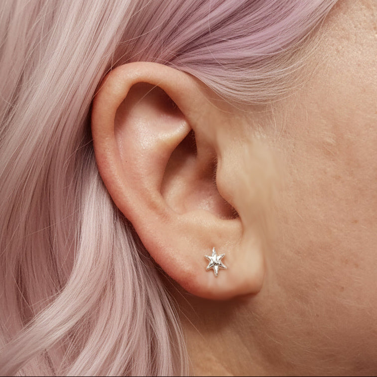 Tiny Molten Star Stud Earrings