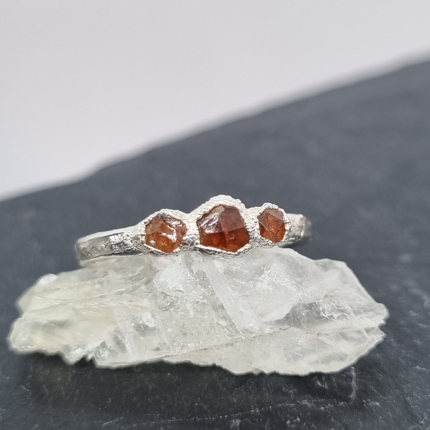 electroformed silver ring with raw gemstones handmade