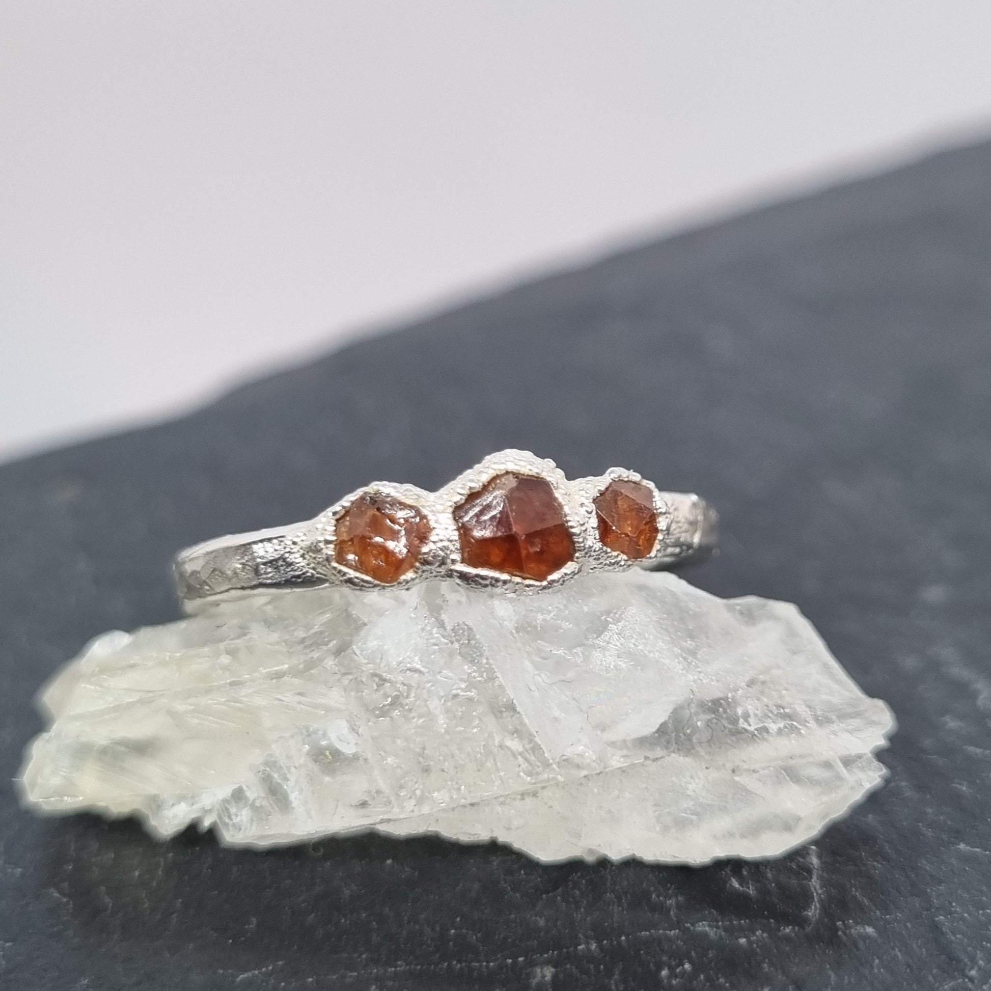 electroformed silver ring with raw gemstones handmade