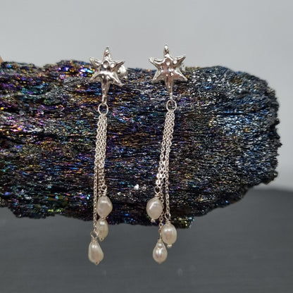 Molten Star Waterfall Pearl Drop Earrings