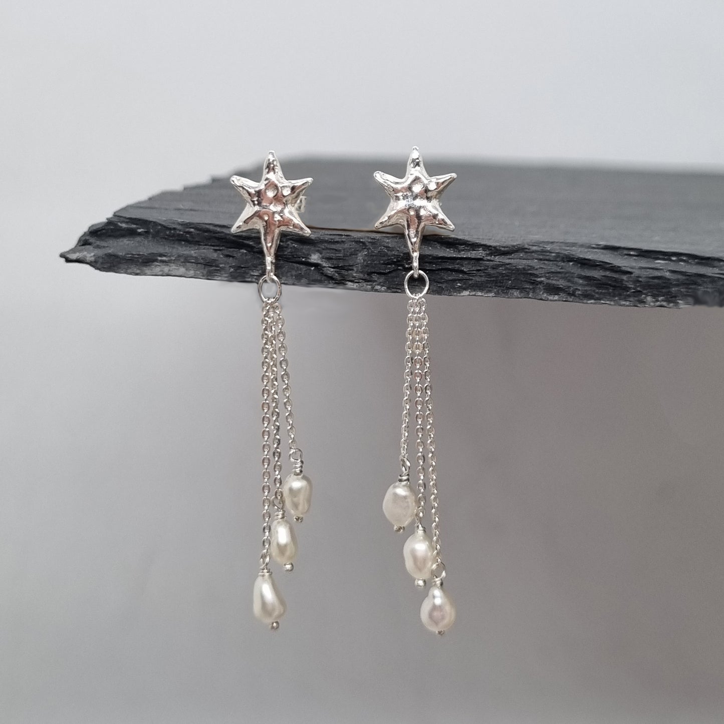 Molten Star Waterfall Pearl Drop Earrings