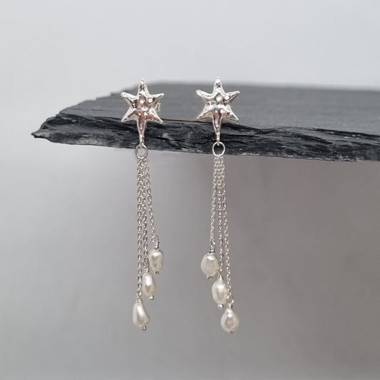 Molten Star Waterfall Pearl Drop Earrings