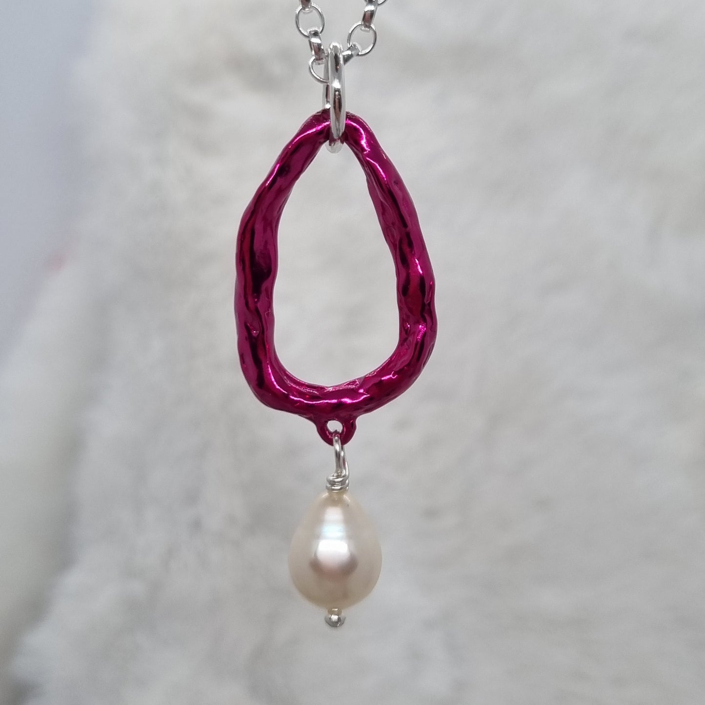 Molten Pink Pendant with Drop Freshwater Pearl