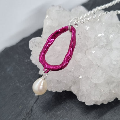 Molten Pink Pendant with Drop Freshwater Pearl