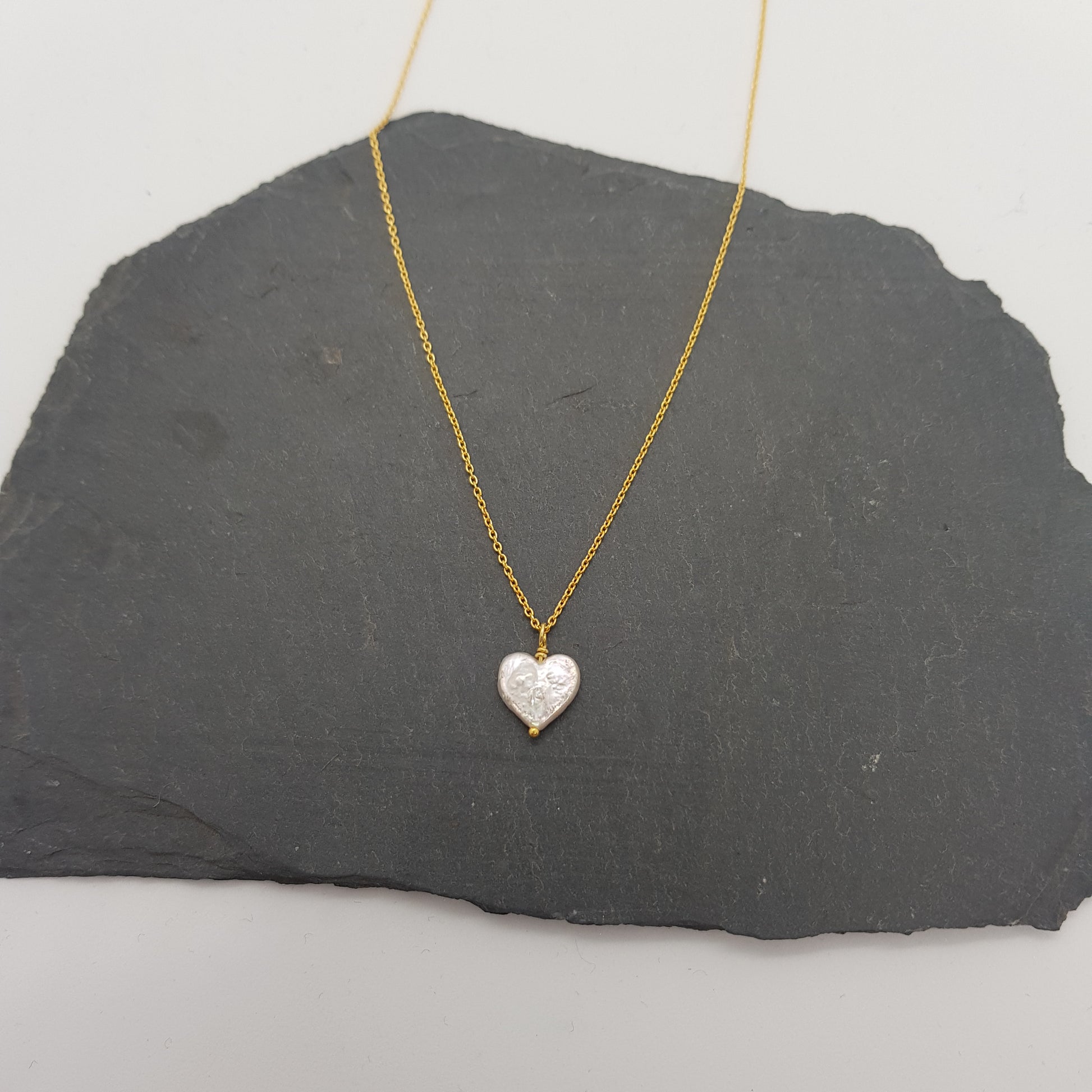 heart shaped freshwater pearl on gold plated sterling silver chain necklace