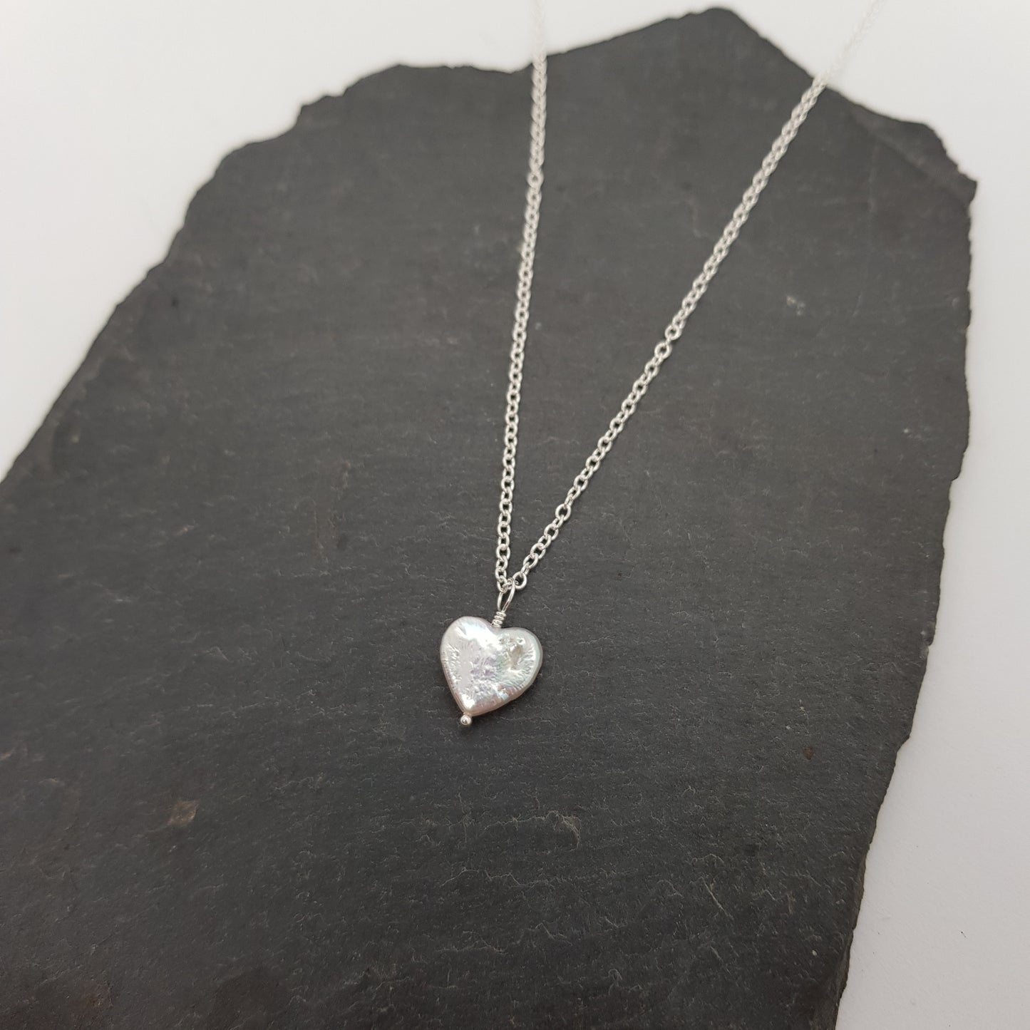 heart shaped freshwater pearl on sterling silver chain necklace