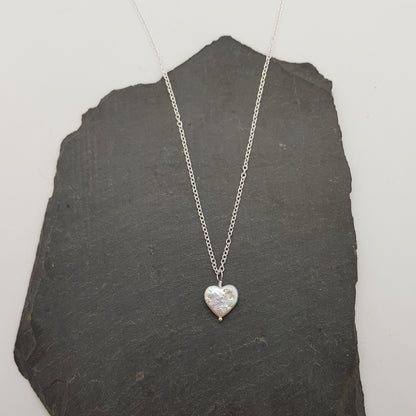 heart shaped freshwater pearl on sterling silver chain necklace