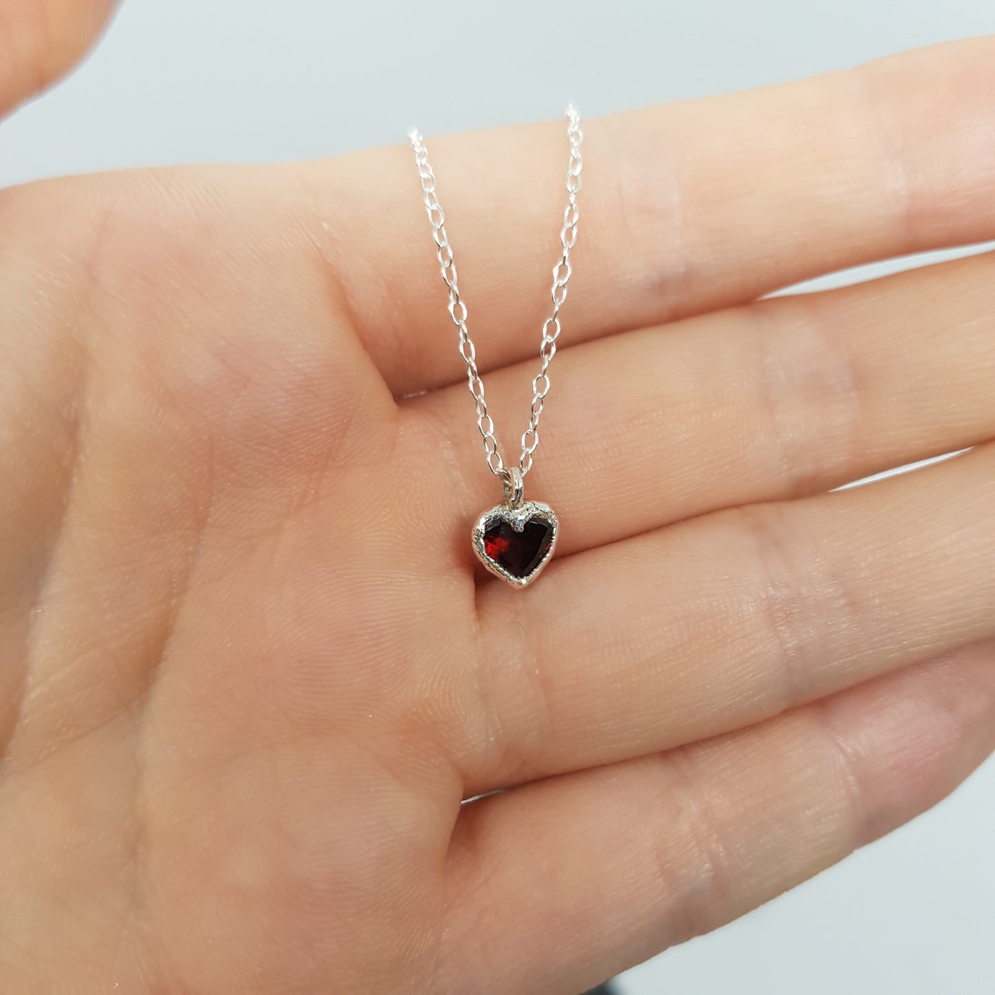 electroformed garnet heart silver pendant necklace