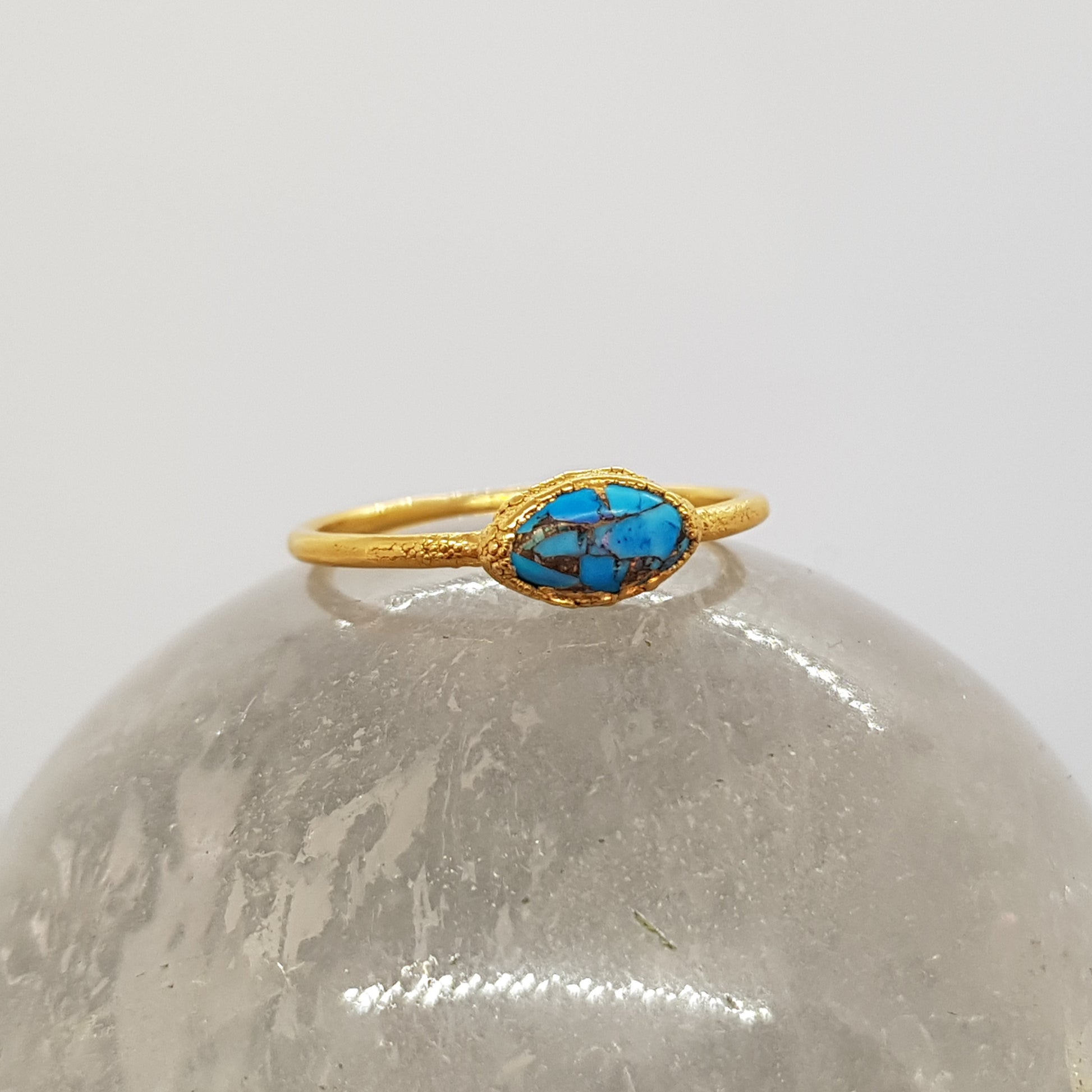 electroformed marquise mohave turquoise gold ring