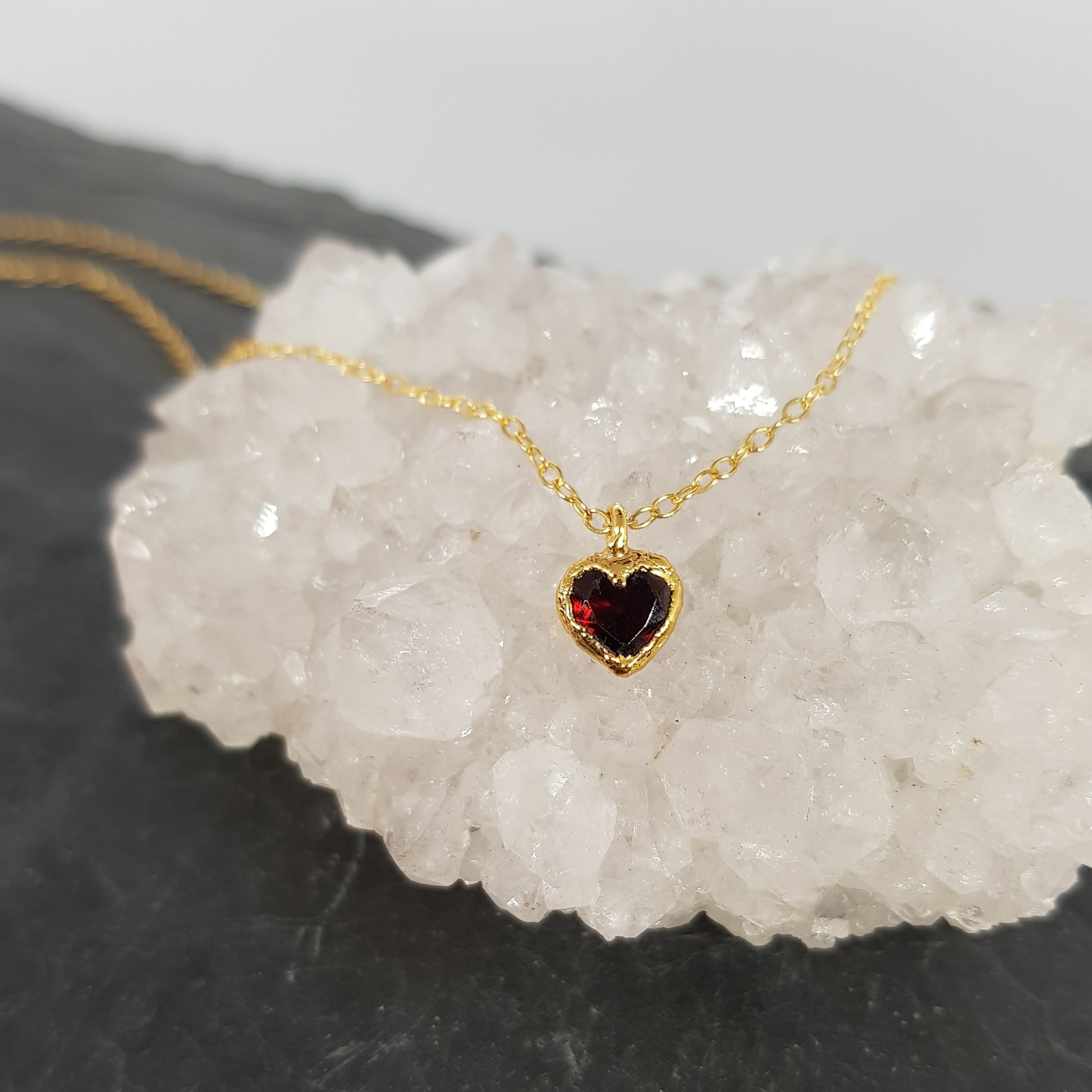 electroformed garnet heart gold pendant necklace