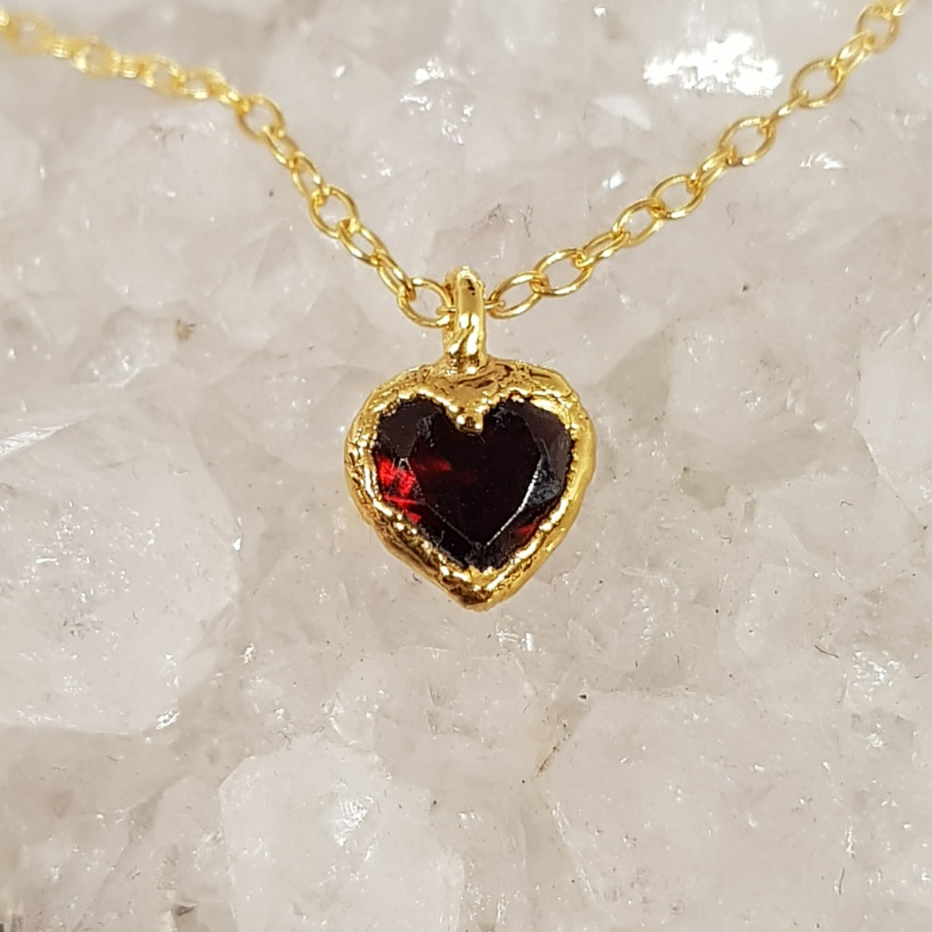 electroformed garnet heart gold pendant necklace