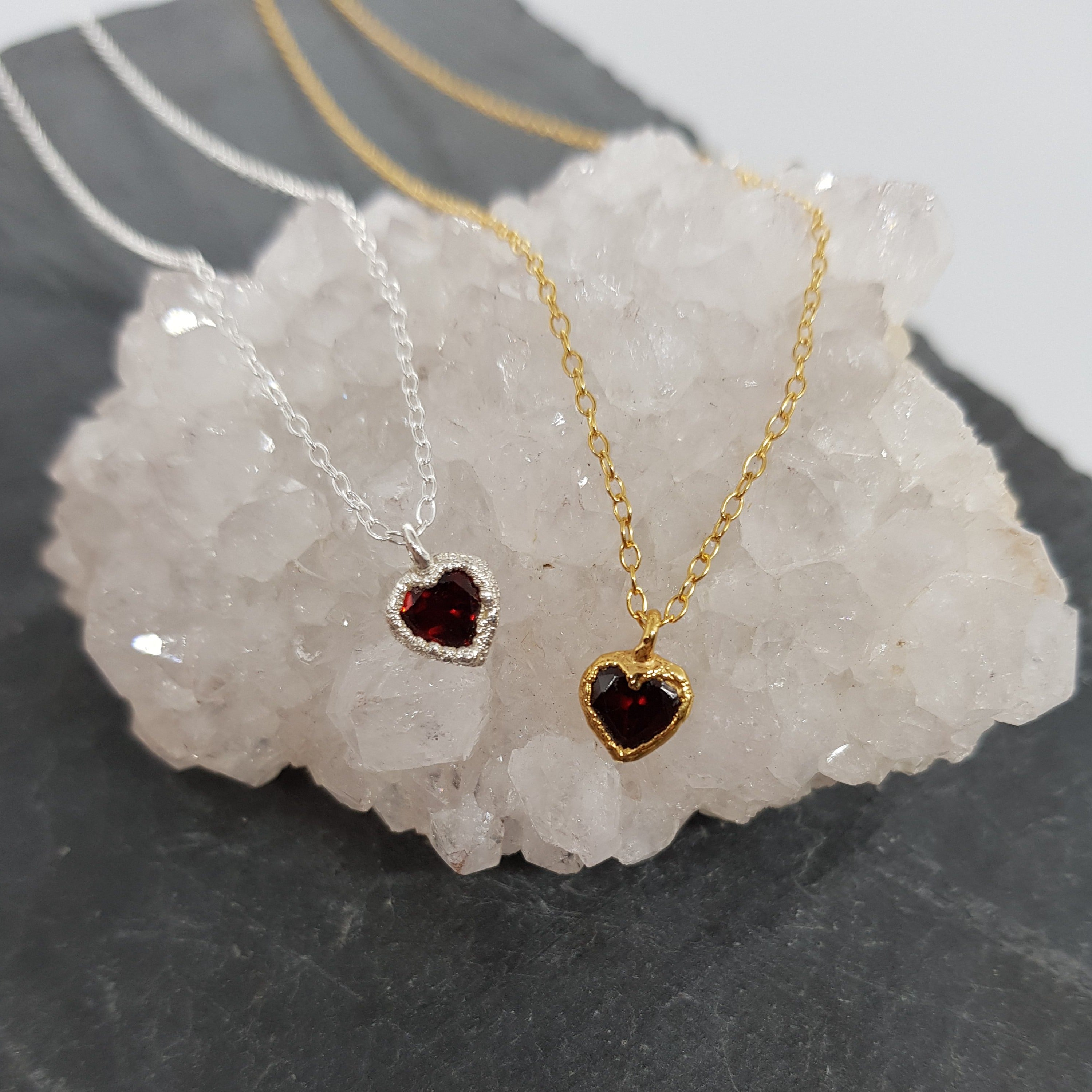 10kt Yellow Gold Garnet Heart shaped Diamond Pendant | Barry's Jewellers
