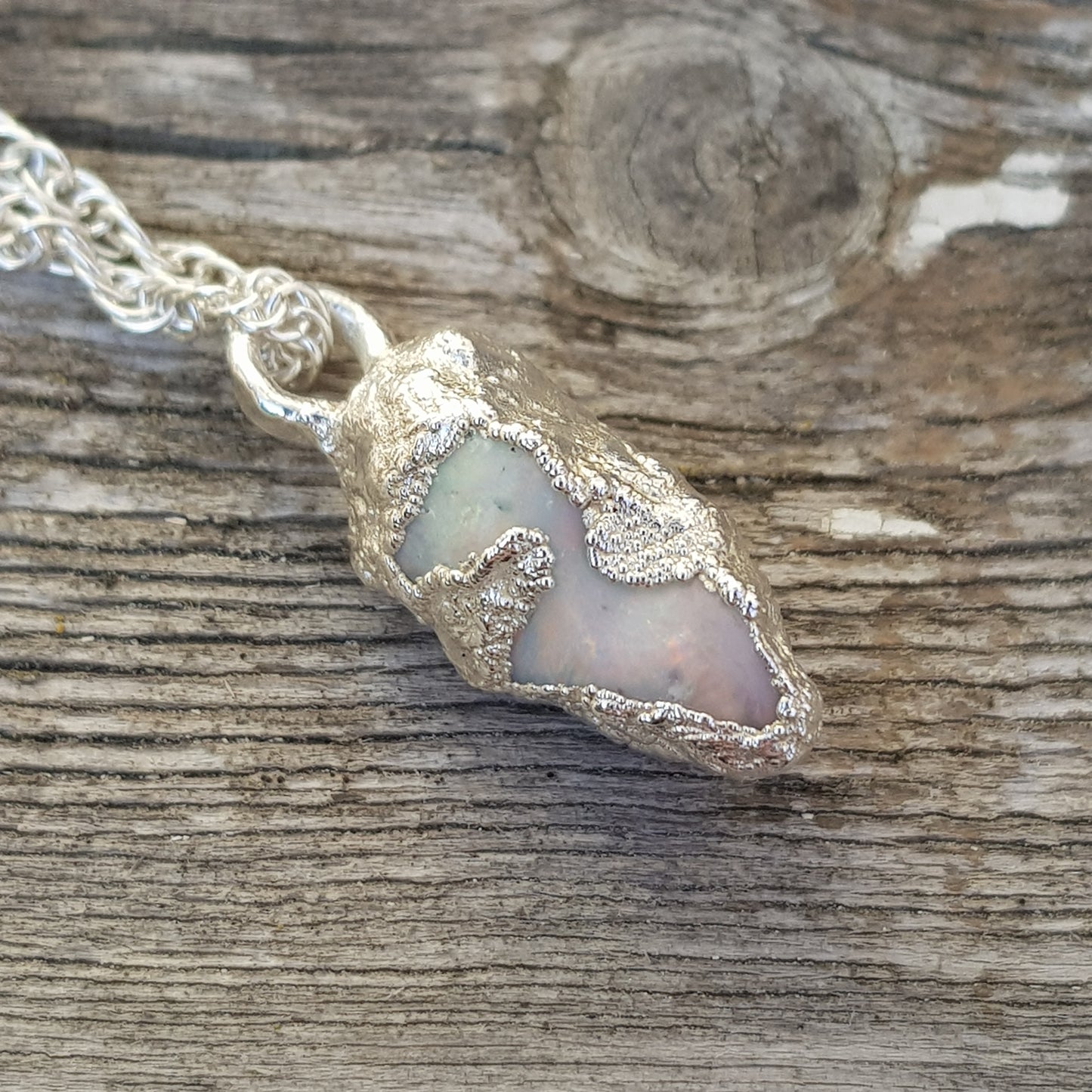 Raw Freeform Opal White Pastel Pink Necklace