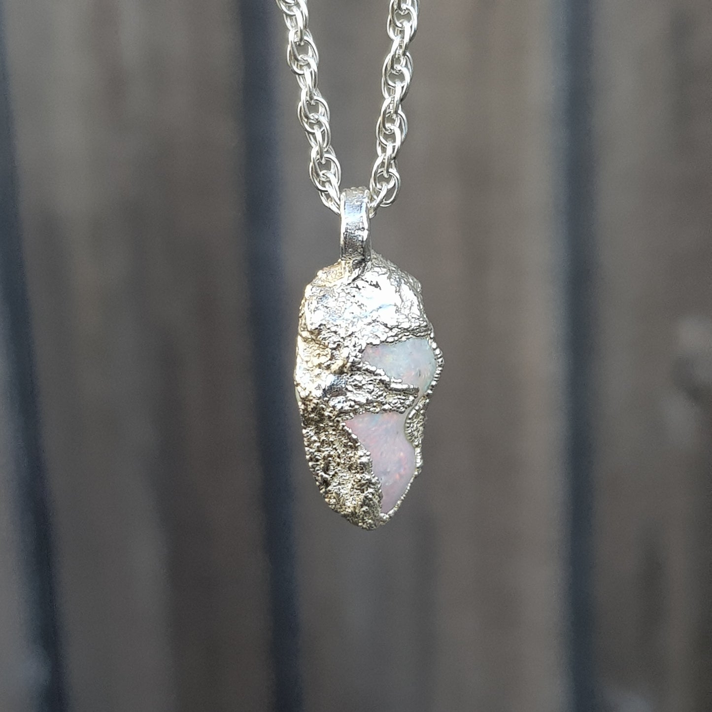 Raw Freeform Opal White Pastel Pink Necklace