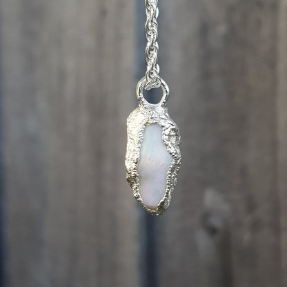 Raw Freeform Opal White Pastel Pink Necklace