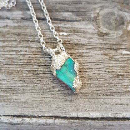 Raw Freeform Opal Green Blue Necklace