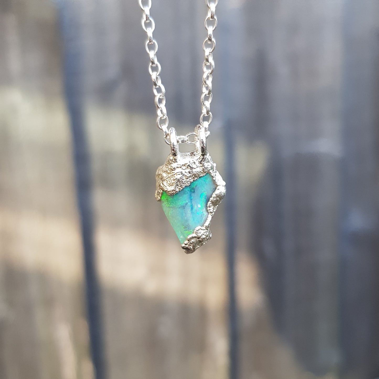 Raw Freeform Opal Green Blue Necklace