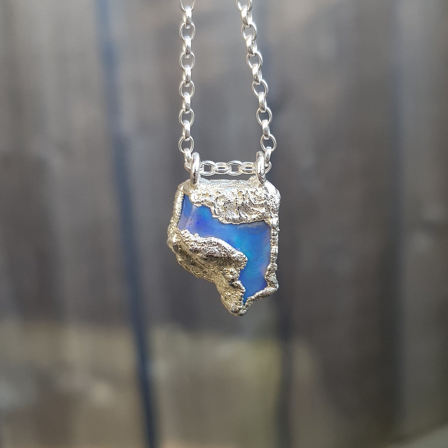 Raw Freeform Opal Blue Necklace