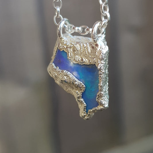 Raw Freeform Opal Blue Necklace