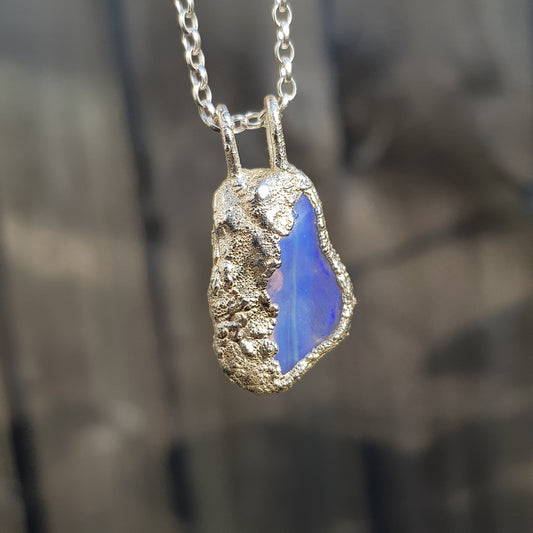 Raw Freeform Opal Transparent Blue Necklace