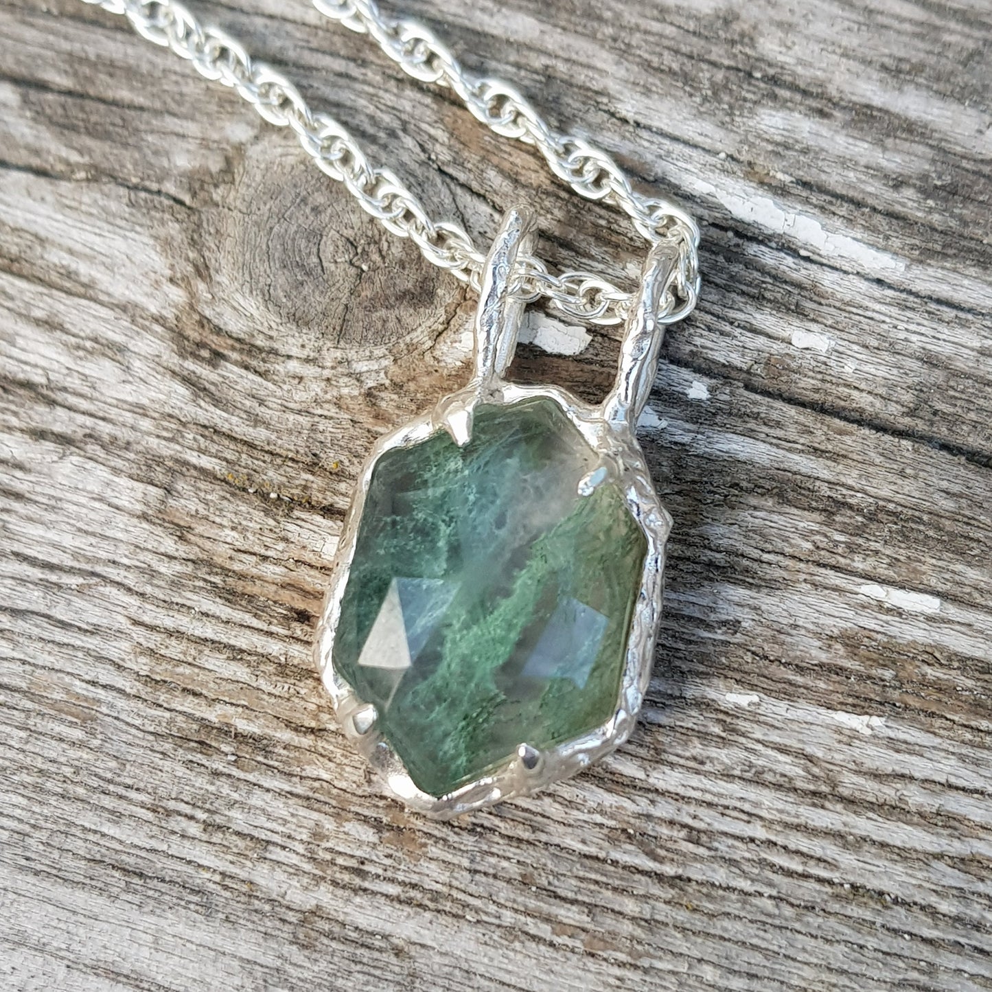 Rose Cut Moss Agate Necklace