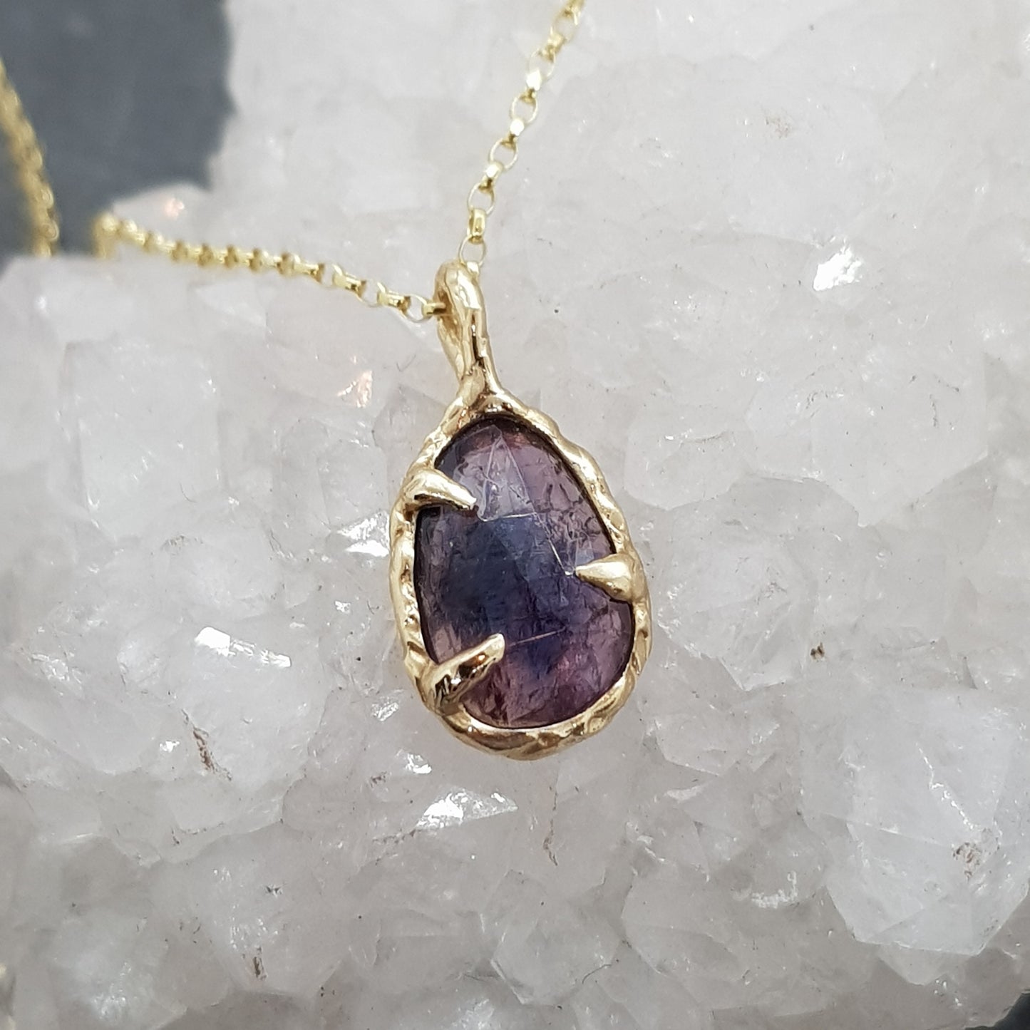 raw sapphire 9ct gold necklace
