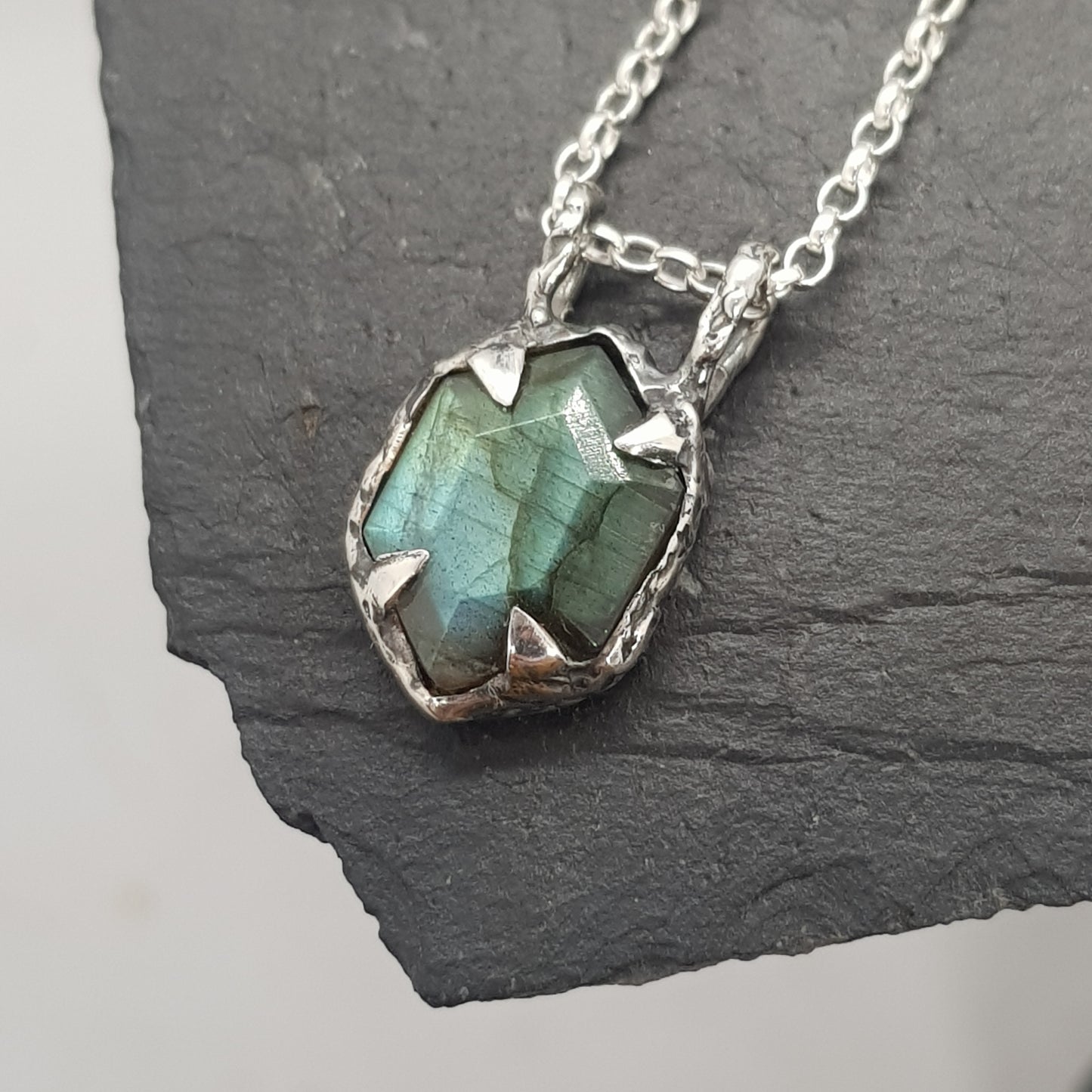 Hexagon Labradorite Oxidised Necklace