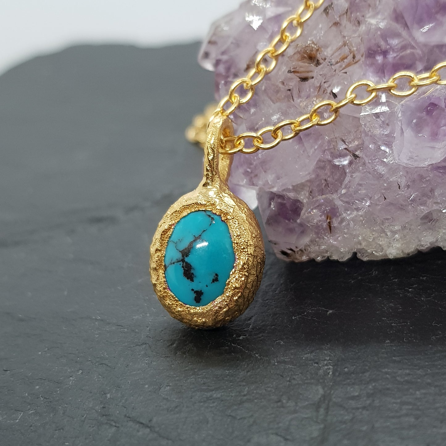 Turquoise Pebble Gold Necklace
