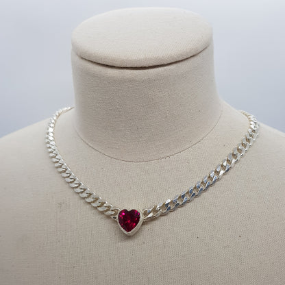 Ruby Heart Chunky Curb Chain Necklace (sample)