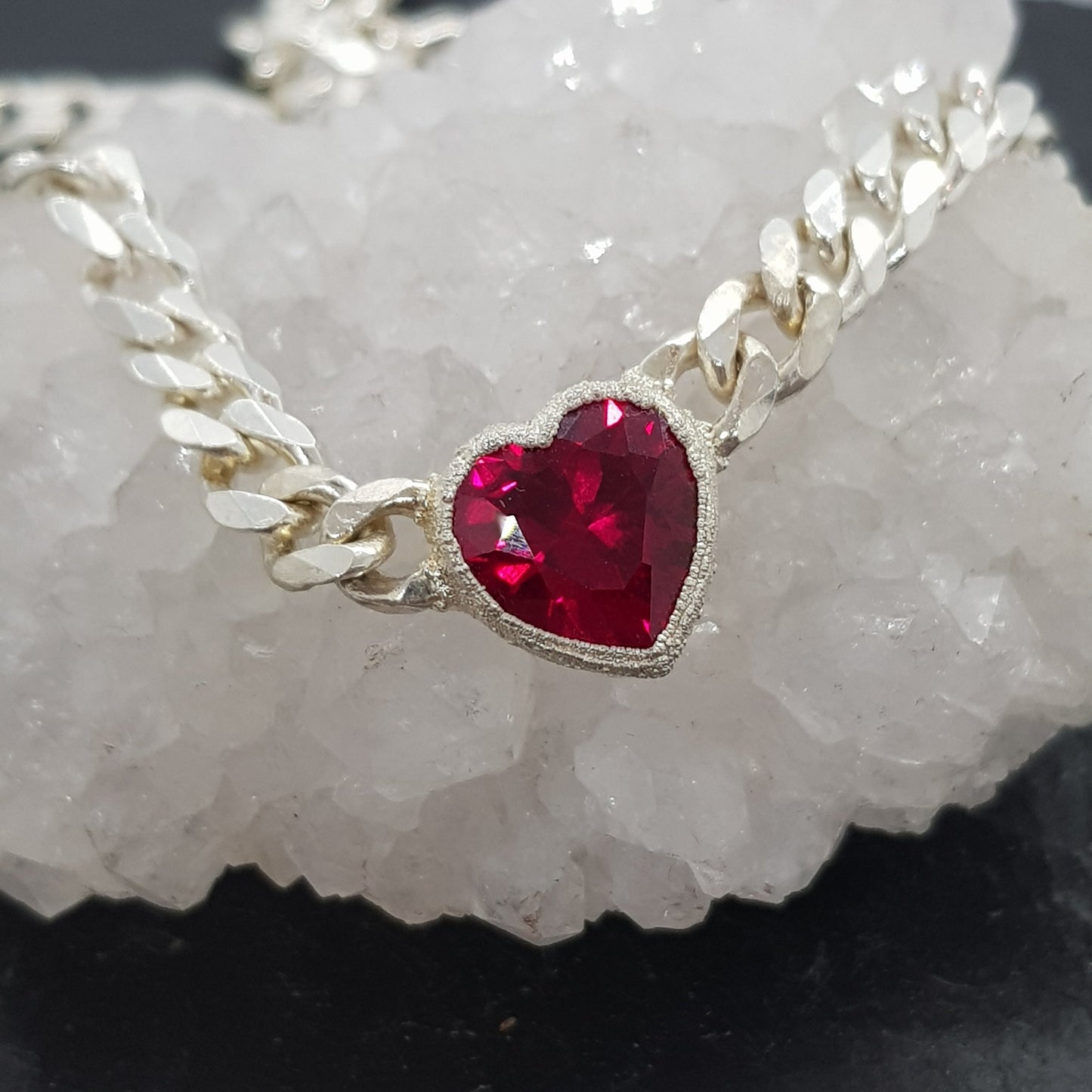 Ruby Heart Chunky Curb Chain Necklace (sample)