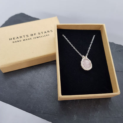 hearts of stars responsibly sourced jewellery necklace box packaging showing morganite necklace
