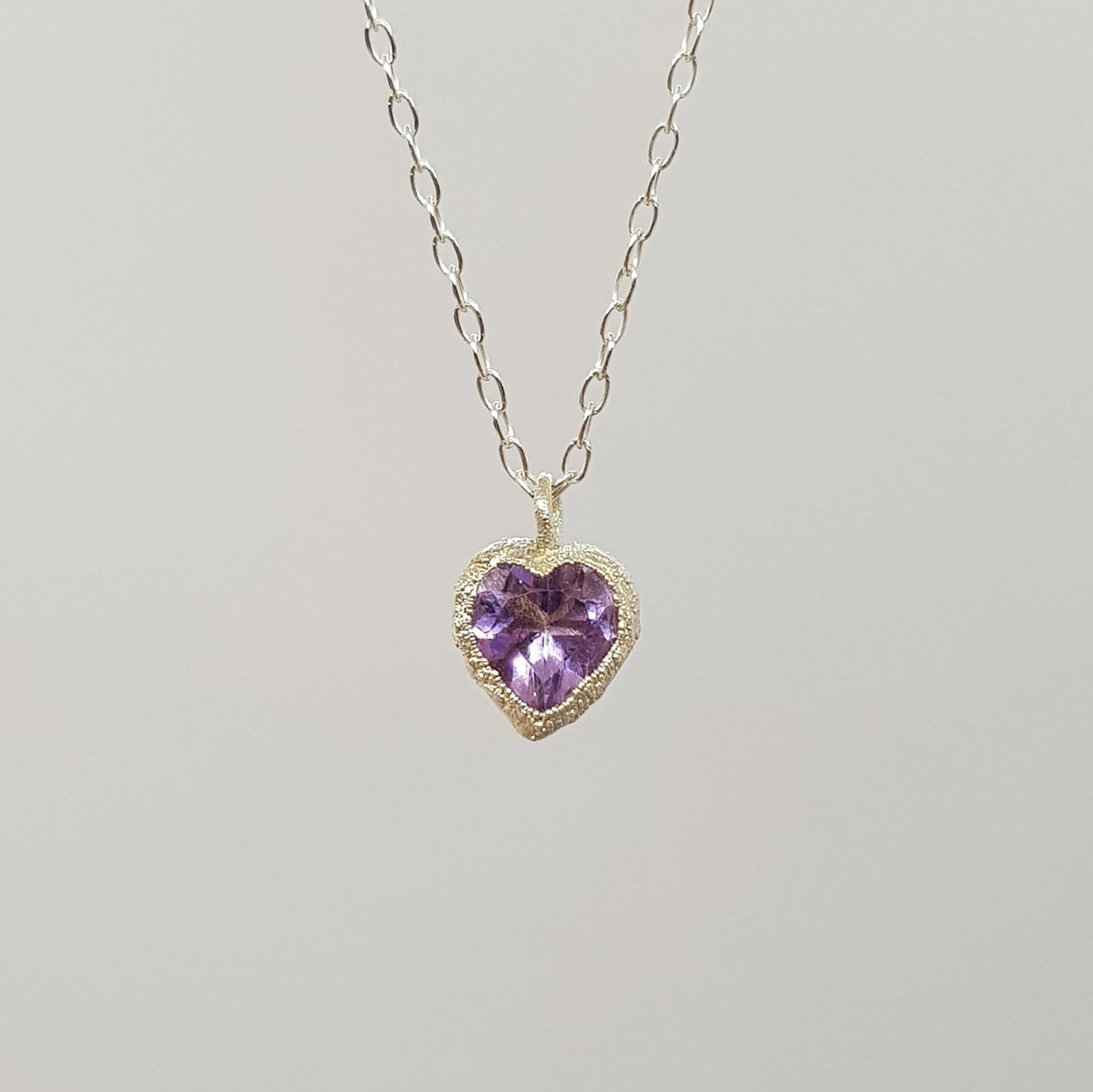 light amethyst faceted heart organic silver necklace