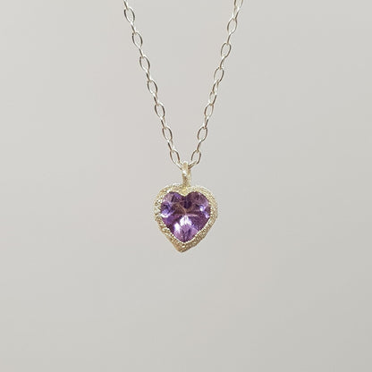 light amethyst faceted heart organic silver necklace