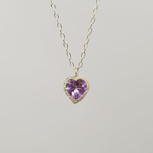 light amethyst faceted heart organic silver necklace