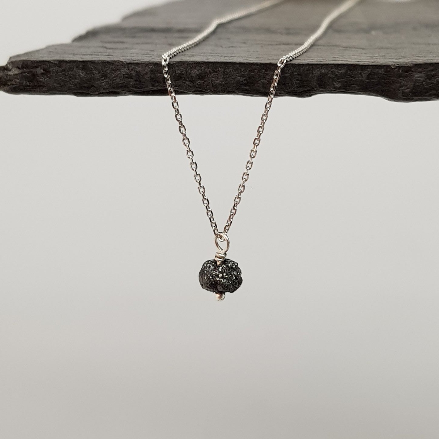 rough black diamond 9ct white gold necklace