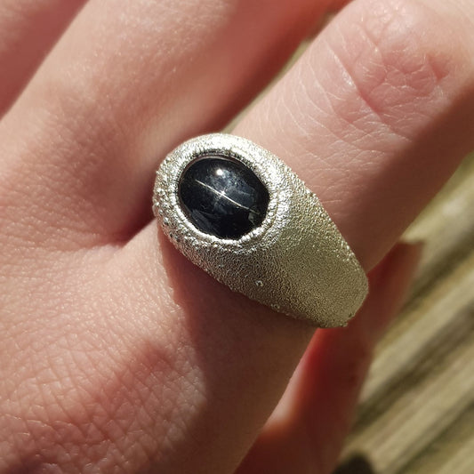 Black Star Diopside Textured Signet Ring