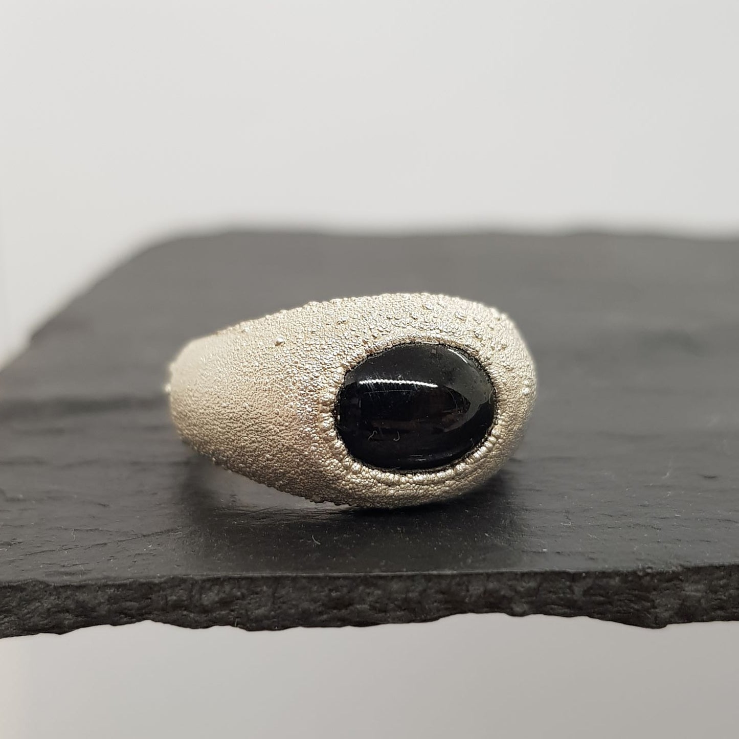 Black Star Diopside Textured Signet Ring