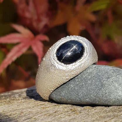 Black Star Diopside Textured Signet Ring