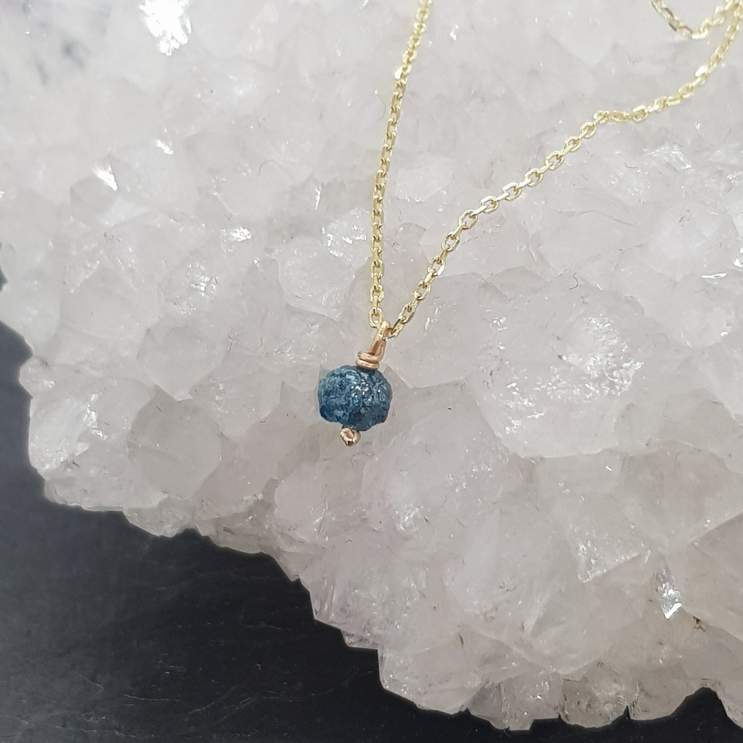 raw blue diamond on 9ct yellow gold chain