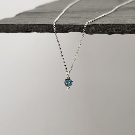 raw blue diamond white gold necklace