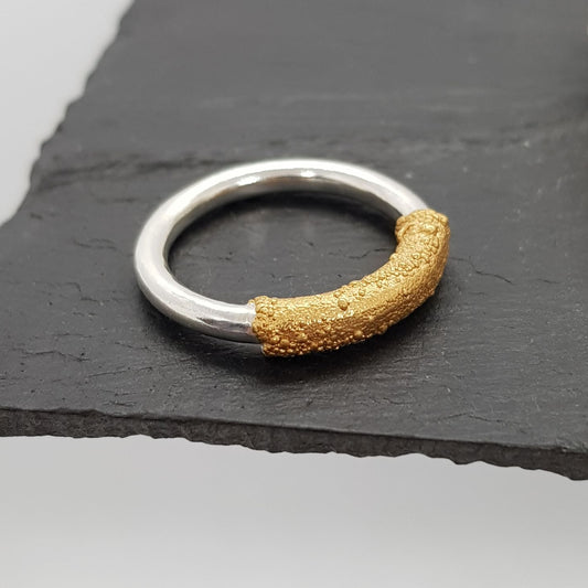 organic textured silver and gold ring
