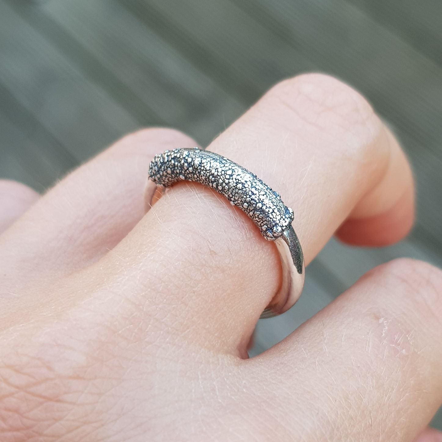 oxidised silver textured rustic ring